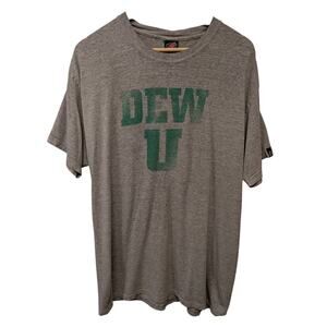 Vintage 90s Mountain Dew Graphic Tee Shirt Dew U Gray Y2K Humor Casual Fun Retro